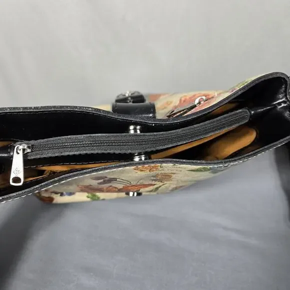 Patricia Nash Leather Crossbody Bag Floral Newspaper Print Buckle Front Zip - Picture 9 of 13